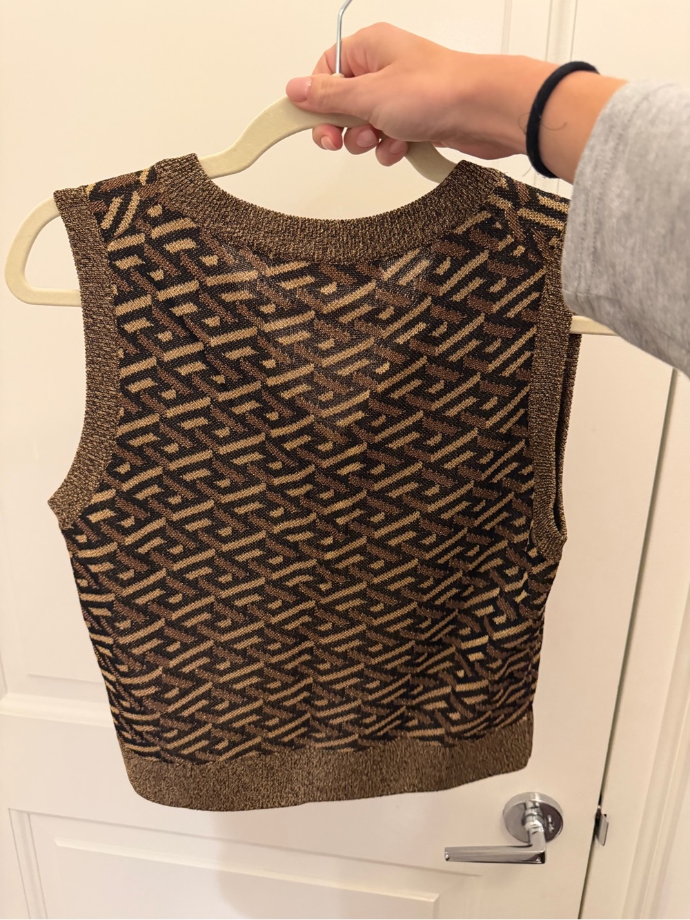 Versace Brown & Tan Geometric V‑Neck Sweater Vest - Picture 2 of 3